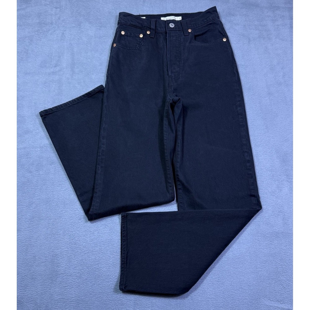 Levis Premium Jeans Womens 25x29 Ribcage Straight Ankle Black ButtonFly Highrise